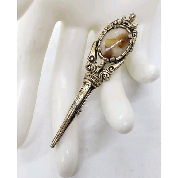 Vintage Brooch Celtic Scepter Dagger Bohemian Glass Scottish Sword England - Picture 4 of 10